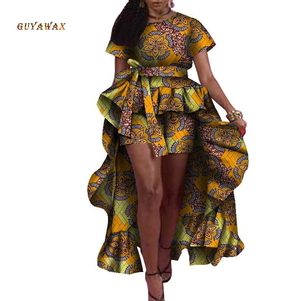 

Elegant African Women Clothes 2 Piece Set Long Top and Short Pants Dashiki Fashion Suits Party Supply Plus Size for Lady Evening