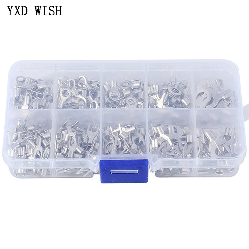 320Pcs/Box 10 In 1 Non-Insulated Ring Fork U-type Brass Terminals Assortment Kit Cable Wire Connector Crimp Spade Connector