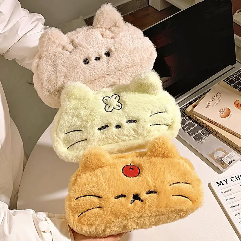 Lustiges Katzen-Cartoon-Mäppchen, süße, geräumige, flauschige Kawaii-Aufbewahrungstasche für Schreibwaren – Detail 3