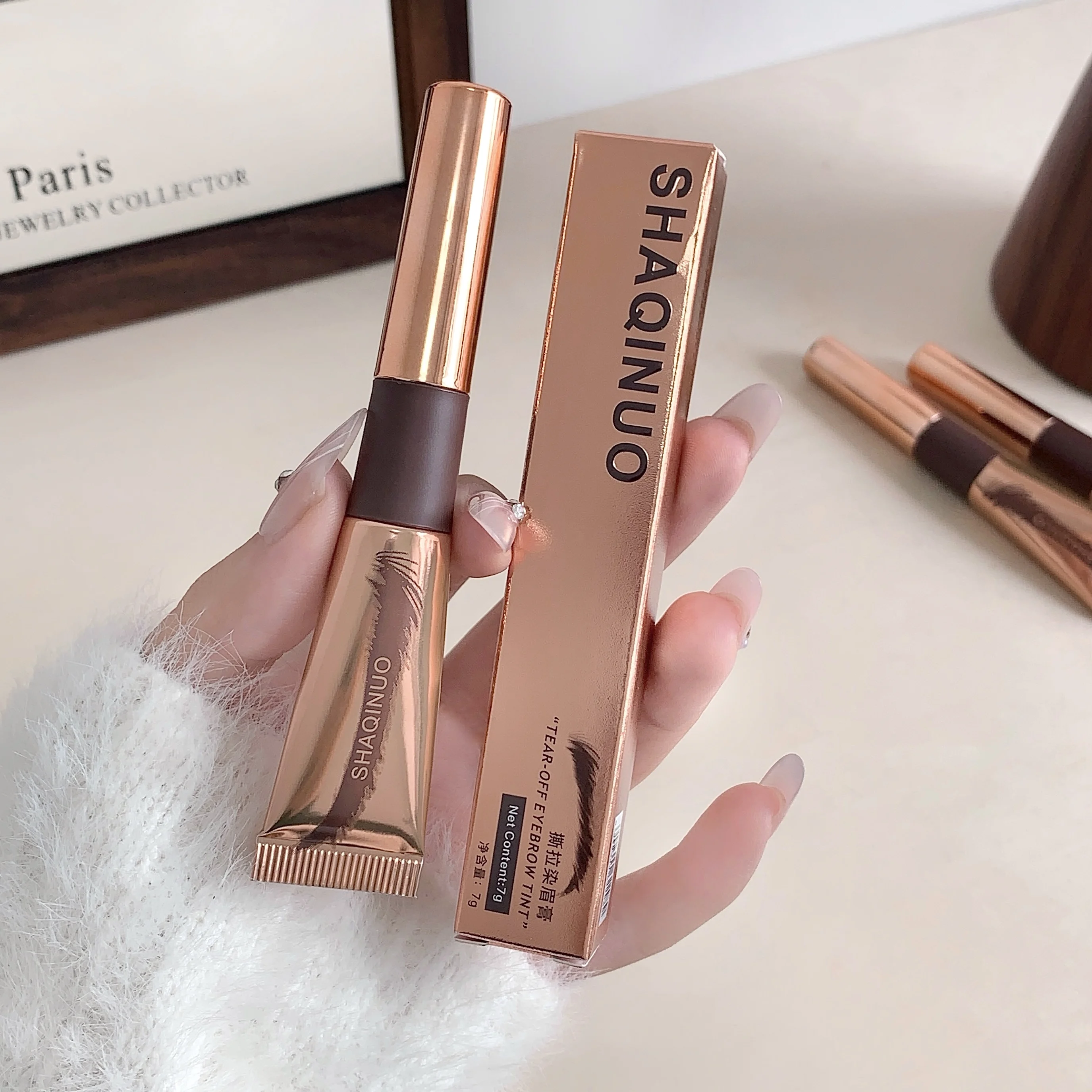 샤키누오 4색 브러쉬 헤드 필오프 아이브로우 틴트 방수, 오래 지속되고 번짐 방지 필오프 아이브로우 틴트