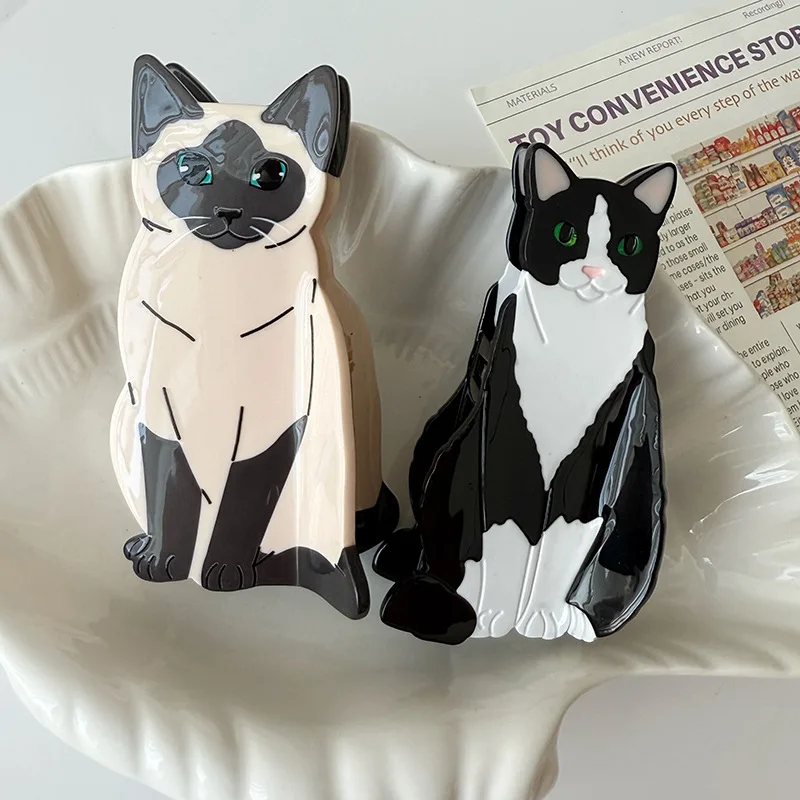 DOWELL Uroczy klips do włosów w kształcie kotka z octanu, spinka do włosów w kształcie zwierzątka dla kobiet do upięć