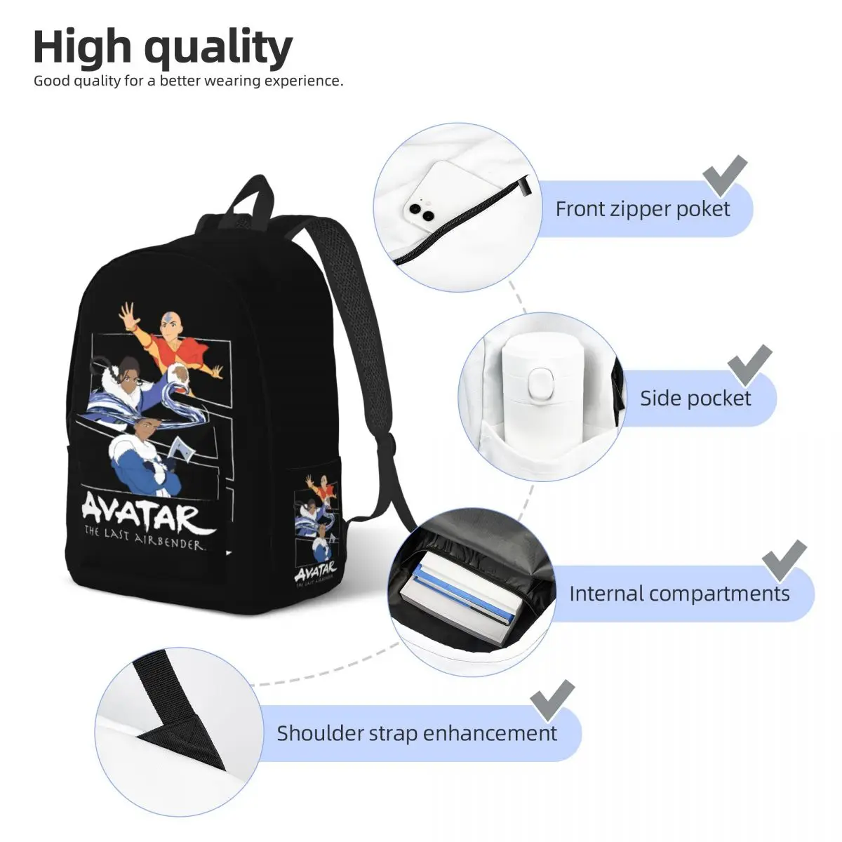 Avatar The Last Airbender Group Panels Cool Backpack Lightweight High School Work Daypack for Men Women Laptop Canvas Bags