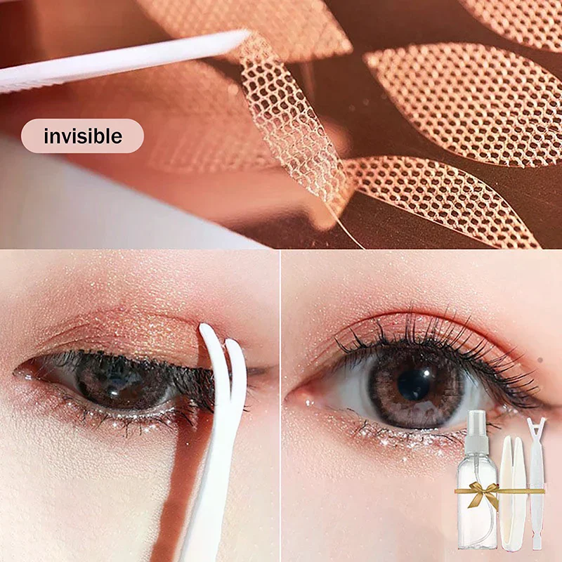 10 blätter Unsichtbare Eye-Lifting Sticked Doppel Augenlid Lift Klebeband Aufkleber Augenlid Patches Schönheit Werkzeug Spray Wasser Instant klebstoff