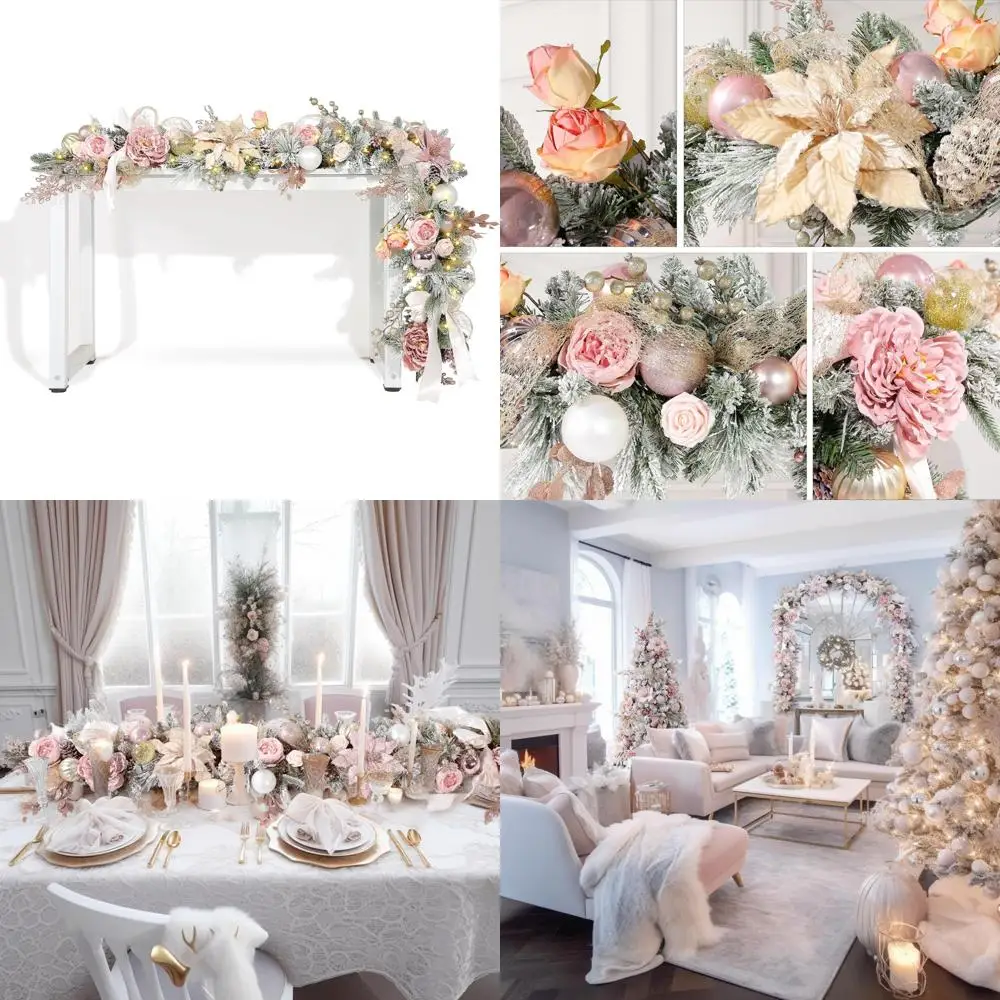 

LED Lighted Rose Gold Garland with 50 Lights, 6 Feet Long for Christmas and Holiday Indoor Outdoor Decorations