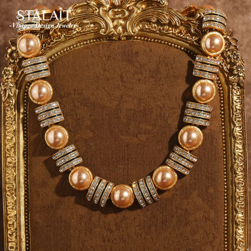 

Vintage Rhinestone Pearl Chunky Necklace Glass Champagne Gold Color Choker Neck Wedding Bridal Accessories For Women 2025 New In
