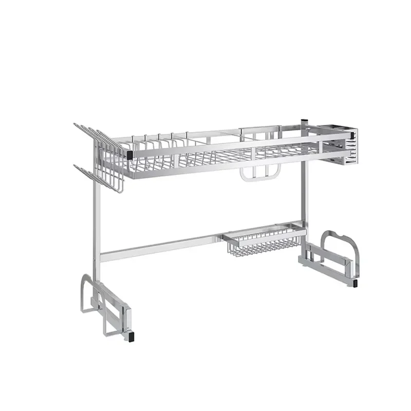 33.46 Black Silver Stainless Steel Kitchen 2 Layer Drying Storage Rack in Drying Sink Rack