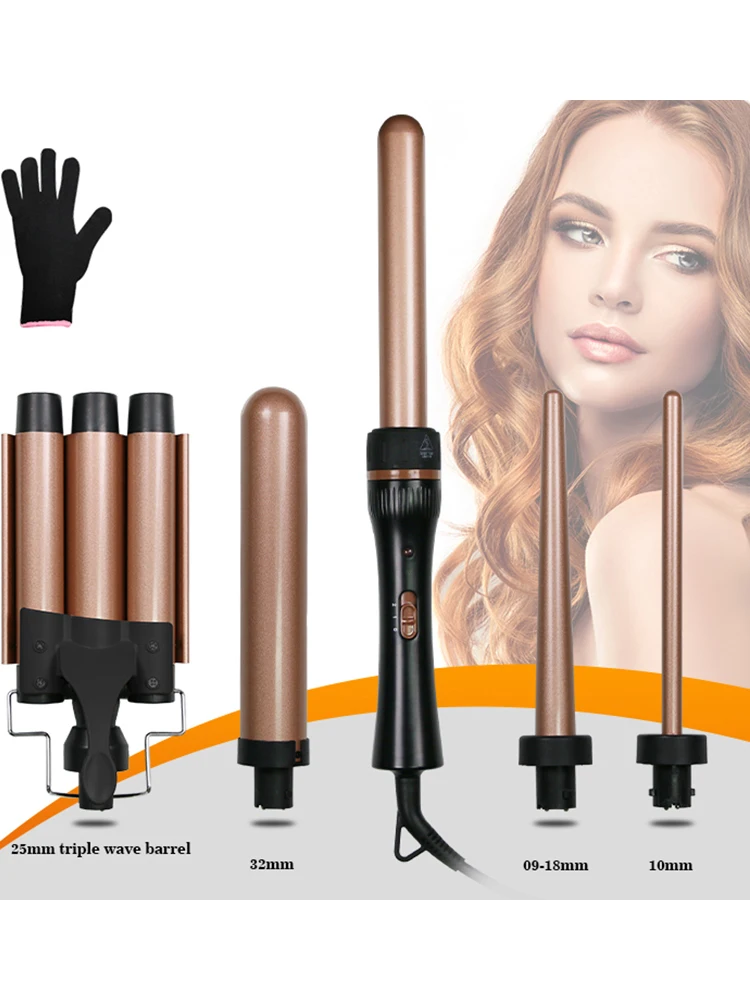

5 in 1 Curling Wand Sets with 3 Barrel Hair Waver, Dual Voltage , Instant Heating, Temp Adjustment ,Hair Crimper Iron for Women
