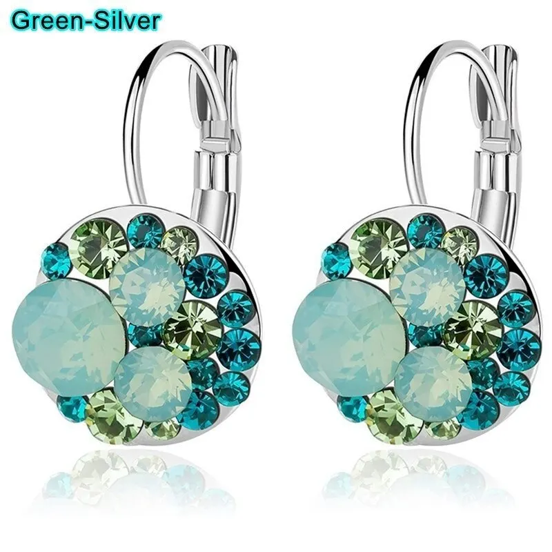 New Fashion Silver Crystals Earrings Leverback Dangle Hoop Earring Party Jewelry for Women Gifts