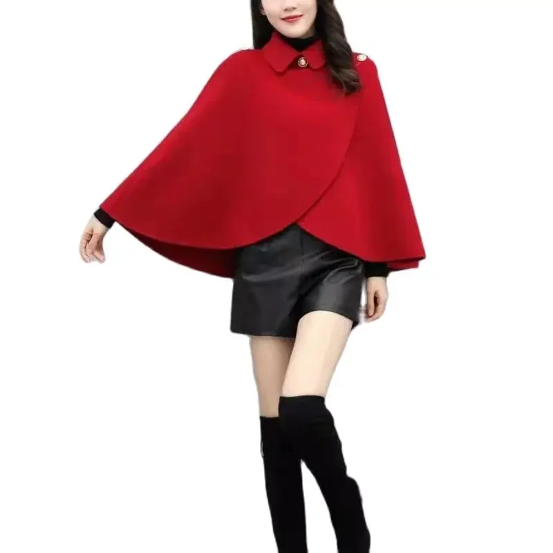 Women's Short Woolen Cape Cloak Jacket Korean Thin Autumn Winter Coat Going Out Shawl Shoulder Pad Festive Wedding Clothing