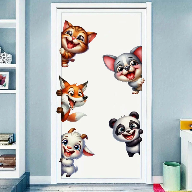 Funny Animals Squirrel Panda Dog Cow Peeking Around the Corner  Wall Stickers Bedroom Kids Room Window Home Decals Sticker M955