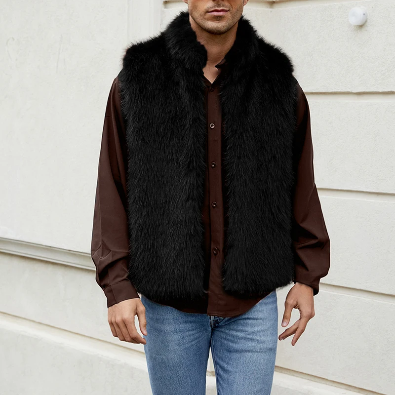 Ärmellose Winterweste aus Kunstfell für Herren für stilvolles, lässiges Outfit, warme Gilet-Outwear für den täglichen Gebrauch