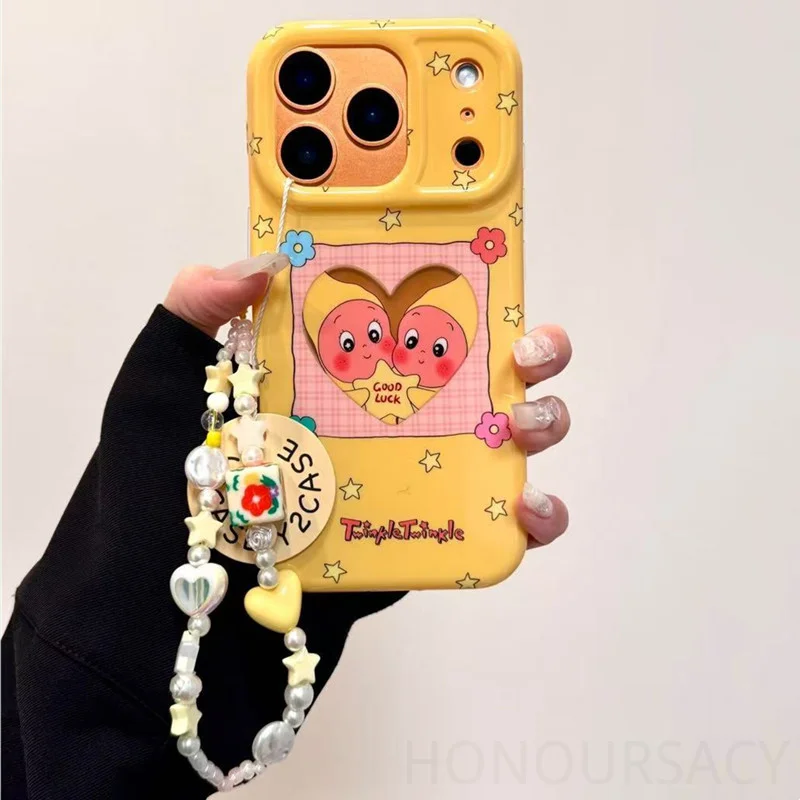 على شكل قلب نمط لطيف الكرتون مكافحة الإفلات الحالات الهاتف آيفون 17 16 14 13 بروماكس 15Pro الغطاء الخلفي المرأة الحالات الواقية