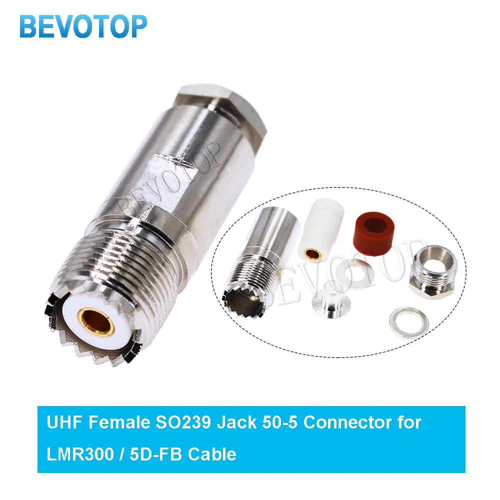 10PCS 5D-FB UHF Male PL259 Plug / UHF Female SO239 Jack 50-5 Clamp Connector for 5D-FB / LMR300 Cable BEVOTOP RF Connector