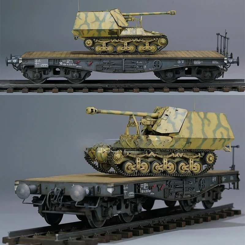 ZM35075 زيمي 1/35 7.5 سم PAK.40/1 auf.Gw.Lr s. (f) سد. Kfz.135 Marder I German 50 طن نوع SSy45 Flatcar Schwerer Platformwagen