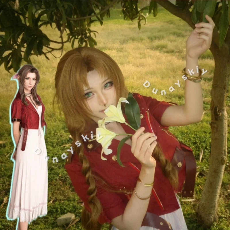 

Final Faiitasy VII Aerith Cosplay Costume Cowboy Outfit Game Halloween Party Performance Wear Full Set Female Collection Party