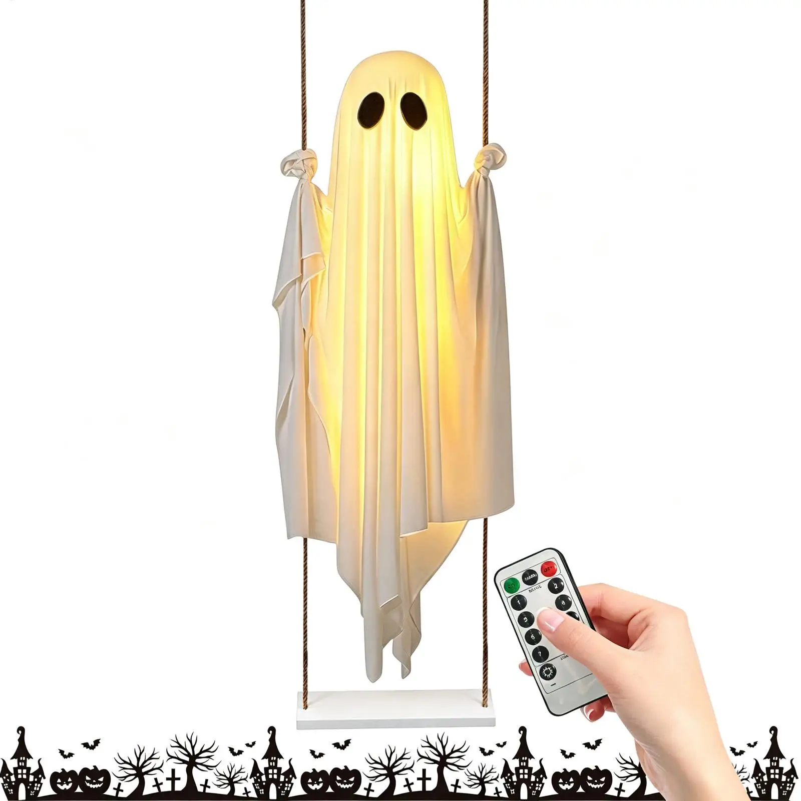 5ft Giant Swinging Ghost Outdoor Halloween Decor With Remote Control String Lights For Yard Porch Party Haunted House