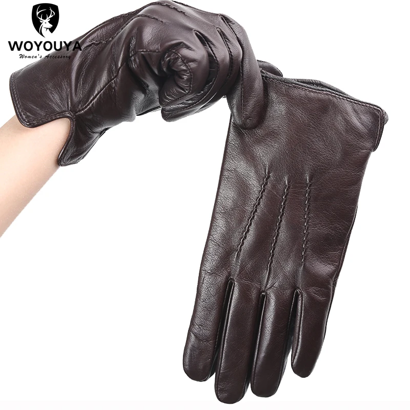 Comfortable Keep warm gloves male winter,Water ripple design sheepskin men\'s gloves,black men\'s leather gloves-8001Y