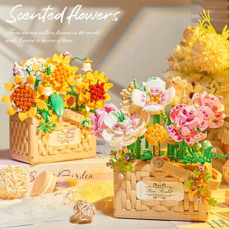 

Building Block Flower Basket Set Blossom Eternal Sunflower Rose Model Romantic Gift DIY Assemble Bricks Toys for Boys Home Decor