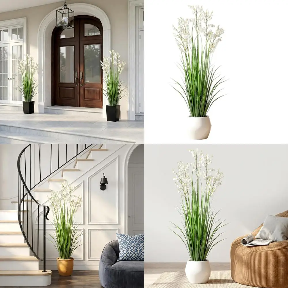 

47 Tall Artificial Lily of the Valley Grass with Pots for Home and Outdoor Decoration (White)