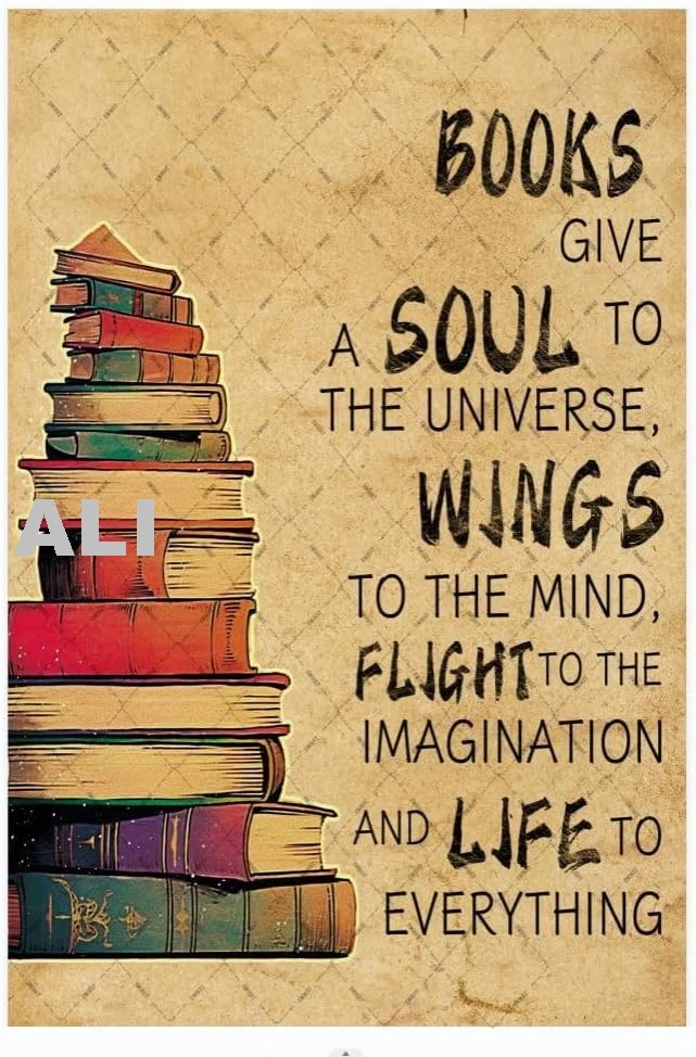 Libros, letrero de estaño de Metal, libro, dar un alma al universo, alas para la mente, letreros de lectura de amor, decoración del hogar, decoración de pared, Motivat vv