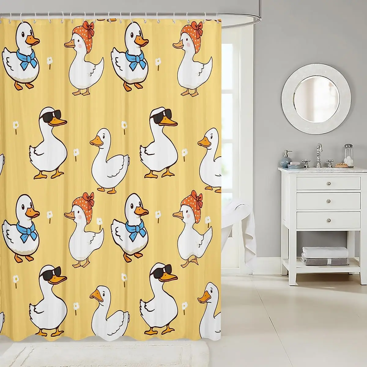 Cute Rubber Duck Shower Curtain Yellow Cartoon Duck Family Bathroom Shower Curtain Novelty Decor Waterproof Bathroom Accessories view 2