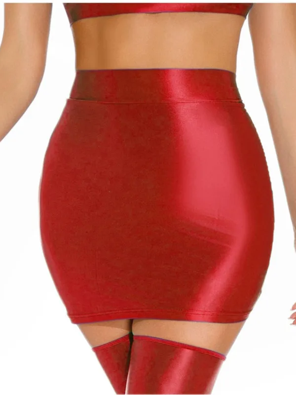 Gloss Leather High Sexy Short Skirt Bandage Half Skirt Hot Sexy Sweet Women Mini Skirts Pu Shining Reflection N2FK