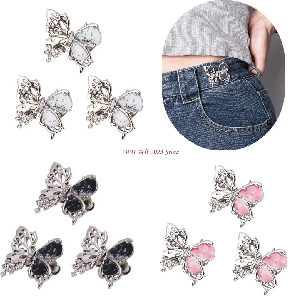 

49ME Set Of 3 Butterfly Waist Adjustment Pin For Women Loose Jeans Pants Decoration