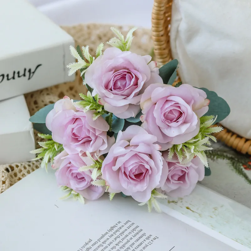 YO CHO Artificial Silk Rose Flower  6 Heads  Home Decoration  Wedding Party Aritificial Rose Flower