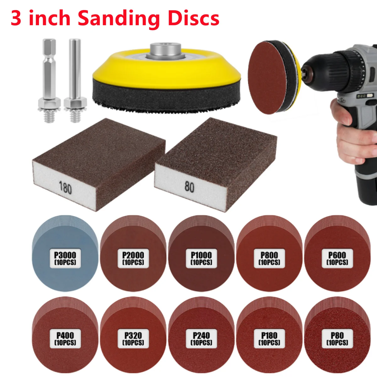 

100 шт. 3-дюймовые шлифовальные диски для влажной и сухой шлифовки, крючок и петля, 75 мм, наждачная бумага из карбида кремния, шлифовальные диски 80-3000 грит для вращающейся дрели