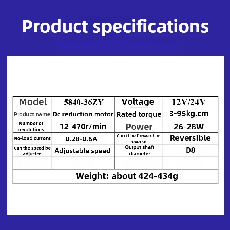 5840-36ZY DC 12V 24V Worm Metal Gear Reduction Motor Self Locking Large Torque 100KG.CM PWM Speed 12/16/27/40/80/160/260/470RPM