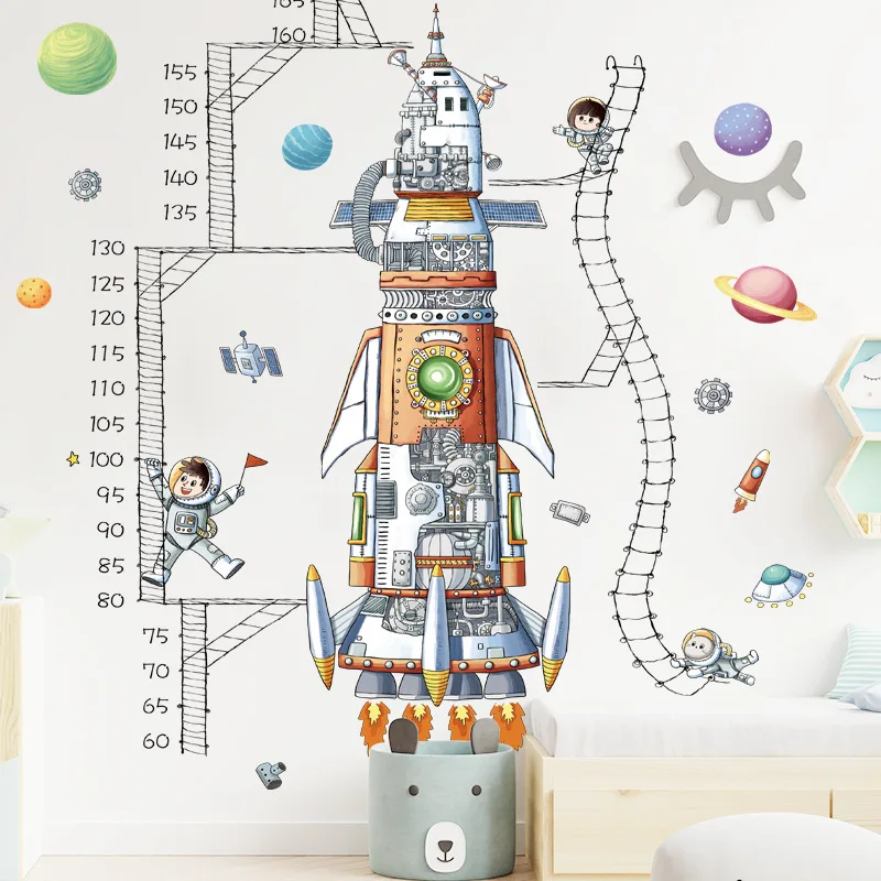 Spaceship Astronauts Measure Height Ruler Early Education Layout Height Sticker Children\'s Room Kindergarten Decor Wall Stickers