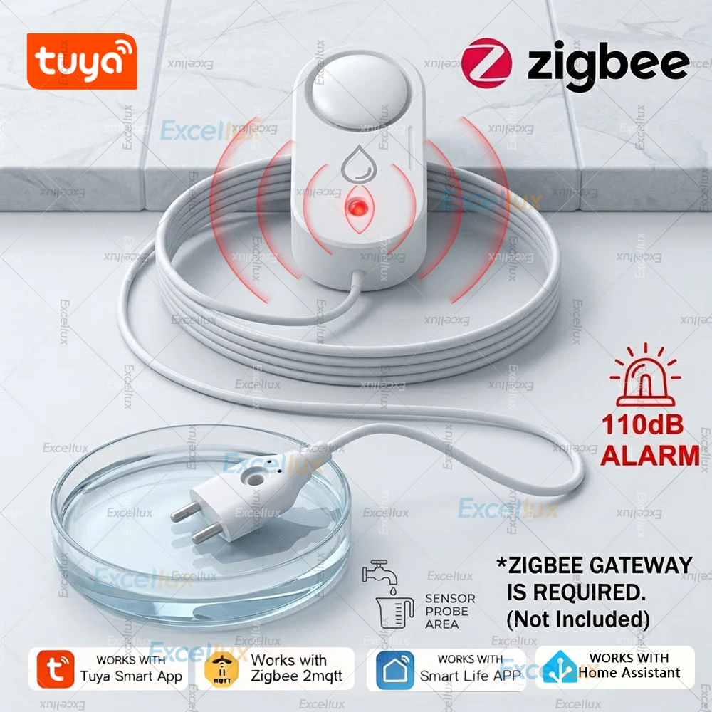 

Zigbee Water Leak Sensor Flood Leakage Detector with 110dB Sound Alarm Waterproof Probe Water Sensor Remote Monitor For Tuya Z2M