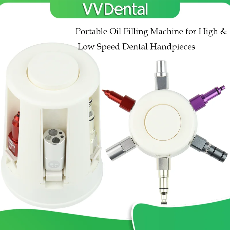 VV DENTAL 6-in-1 Portable Oiling Machine, 3C Certified Metal Device for Dental High & Low Speed Handpiece, Azdent Dental Lab Equ