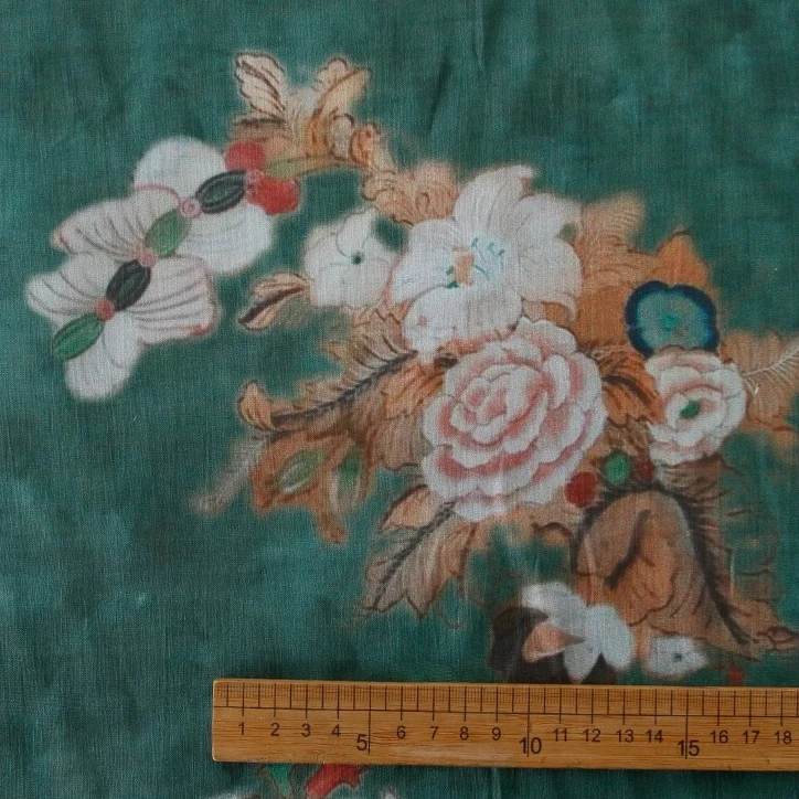 

1yard high quality pure ramie fabric National style peony flower tela dress shirt bag cheongsam fabric for clothing
