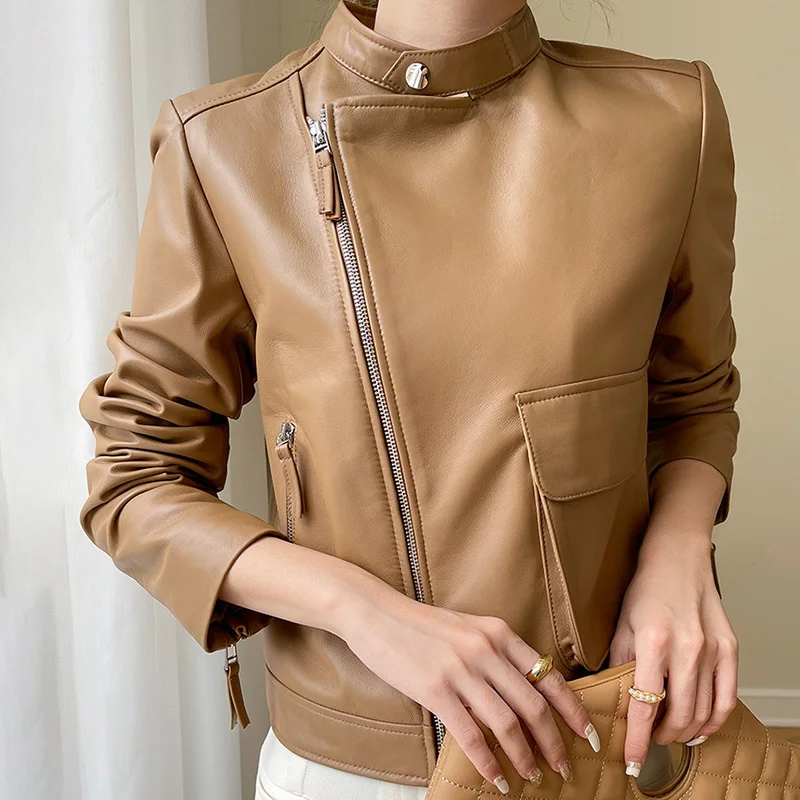 

New 2023 New Trends Women's Genuine Sheepskin Leather Jacket Real Lambskin Sheep Leather Coat CL4033