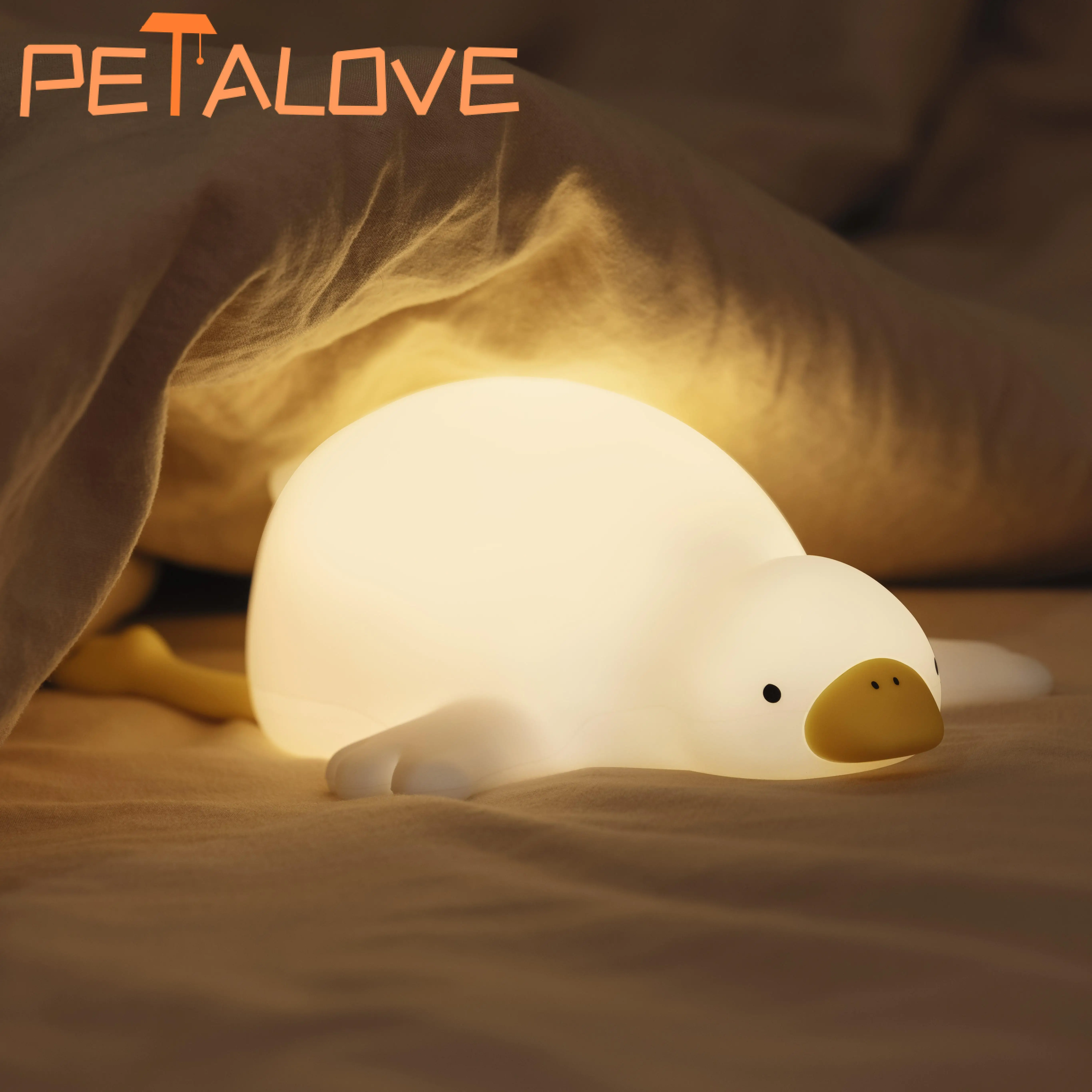 Healing Night Light Sleep Companion น่ารักห่านสีขาวยาว Endurance Pat ควบคุมสามระดับ Light ตลก Playmate สําหรับเด็ก