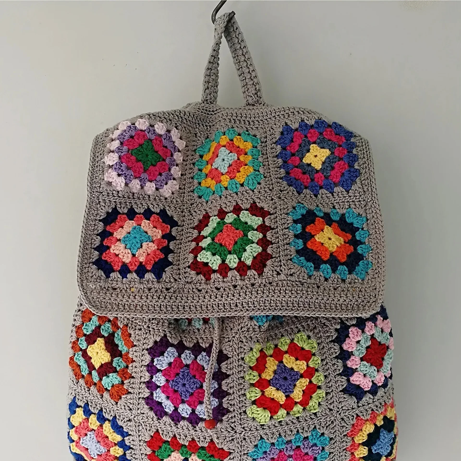 DIY Hand-crocheted Bohemian Shoulder Bag Grandmother Geometric Pattern Retro Hippie Bag