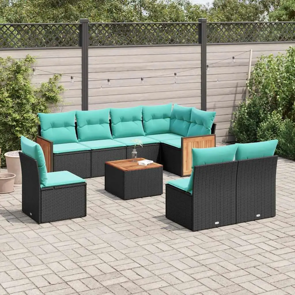 

9 Piece Outdoor Patio Sofa Set with Cushions in Black Rattan Wicker Comfortable Seating for Garden Yard Deck