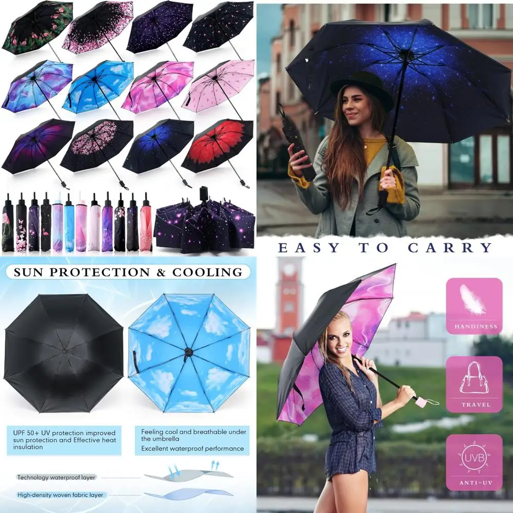 

Abbylike 12 Pcs Travel Folding Umbrellas Bulk Windproof Small Umbrellas for Rain and Wind with Case 8 Ribs UV Umbrellas Sun Fold