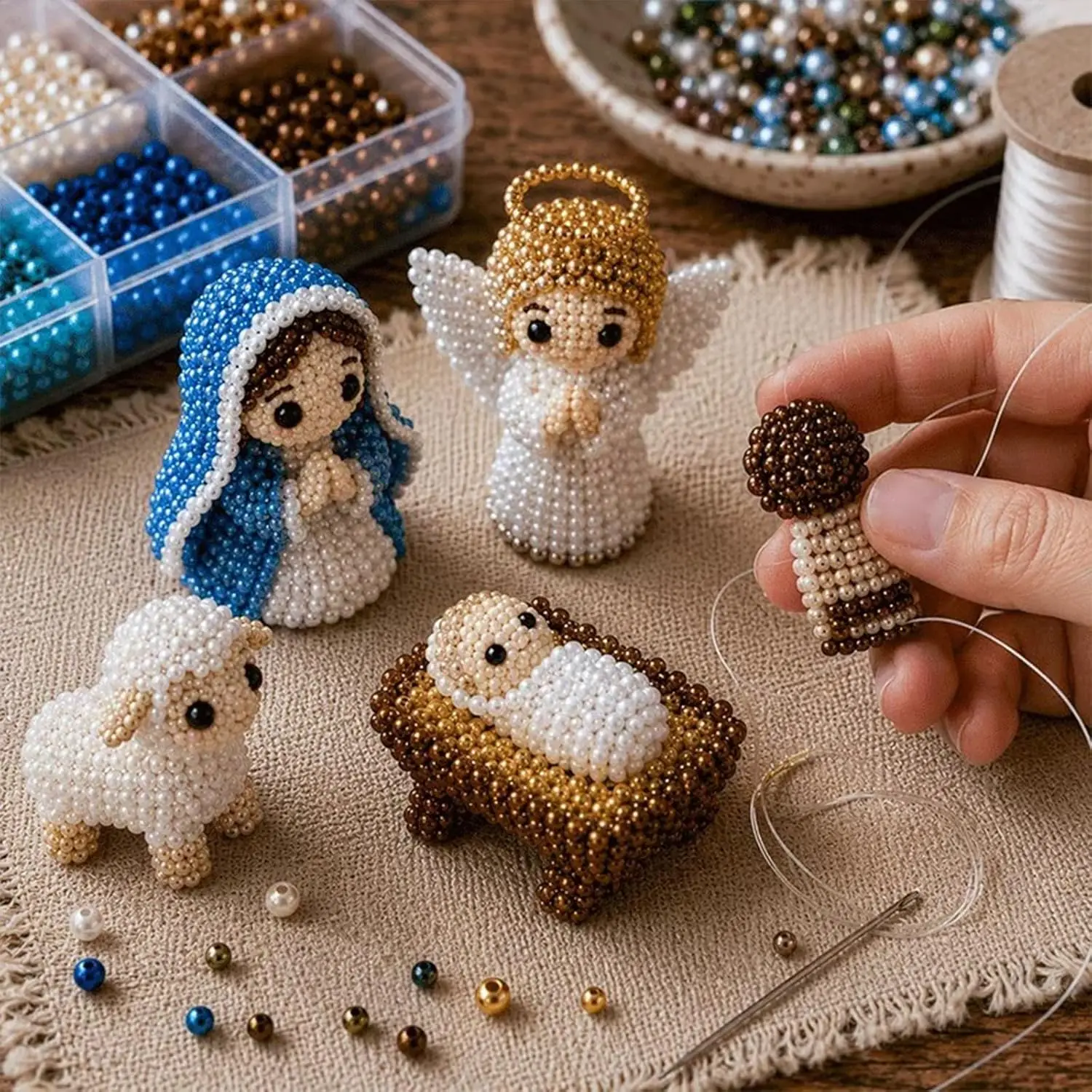 Nativity Bead Art Craft Set Modern Diy Nativity Scene Beading Kit Holiday Decoration Beading Kit  For Study Tabletop