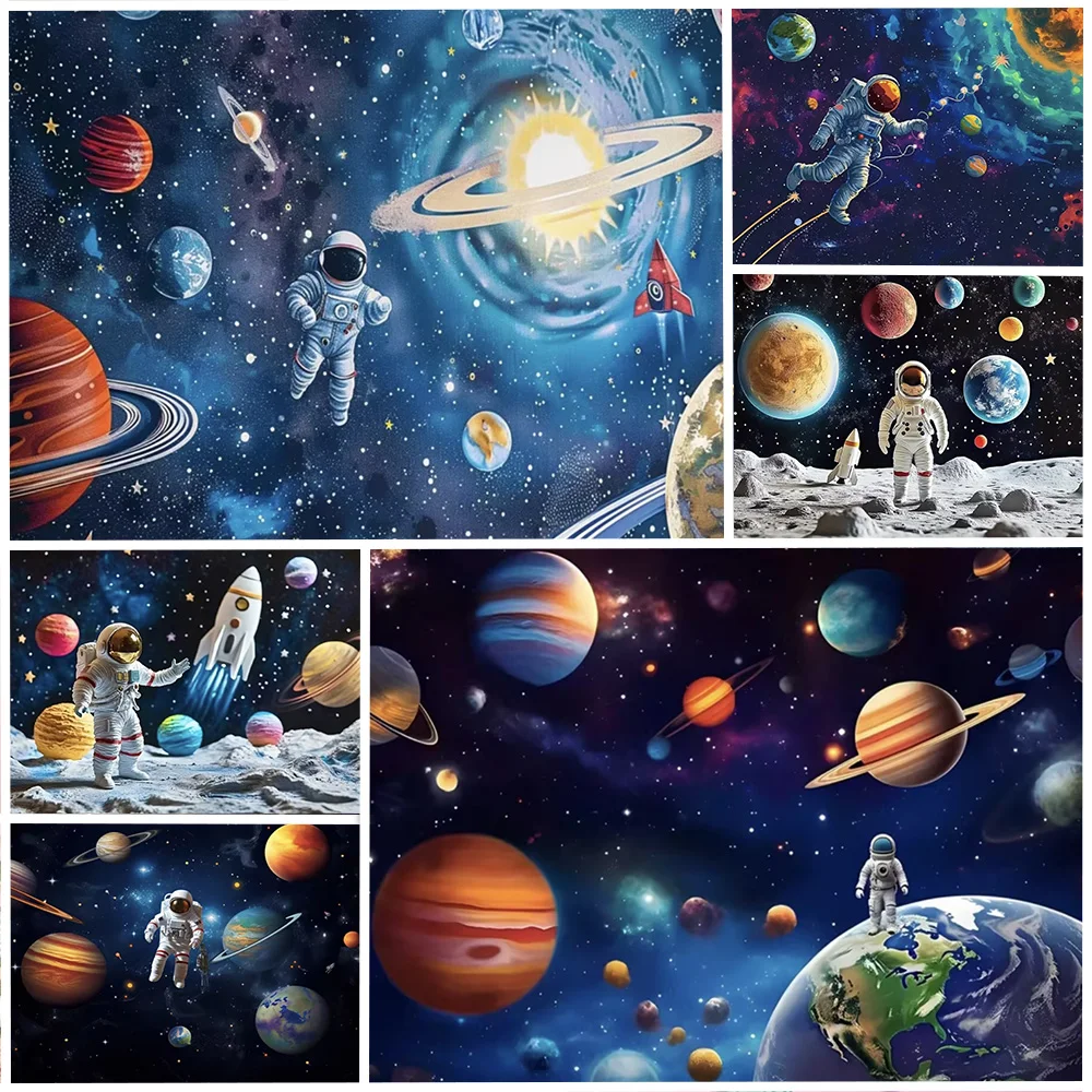

Astronaut Outer Space Planet Birthday Party Background Decoration Rocket Backdrop Kid Gift Baby Shower Supplies Photography Prop