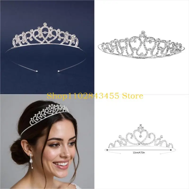 

49MC Girl Hair Hoop Glinting Crown for Queen Birthday Heavy Duty Headbands Photo Props Elegant Costume Headwear