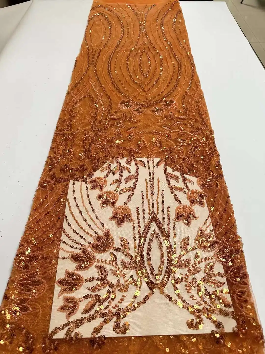 

Luxury Beads African Lace Fabric 5 Yards High Quality Nigerian Wedding Sequins Embroidery French Tulle Lace Fabric Dx