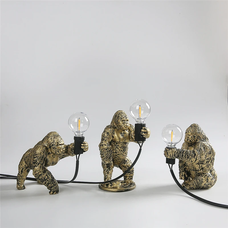 

Nordic King Kong Table Lamps Modern Living Room Decor Resin Table Lamp Office Desk Light USB Customizable Resinous Animal Lamps