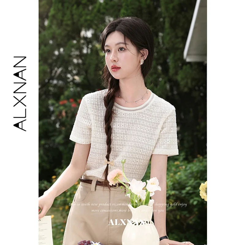 

ALXNAN Women's T-shirt Round Neck Casual Loose-fit Short Sleeve T-shirt 2026 Summer New Basic Fashion Elegant Female Tops L63802