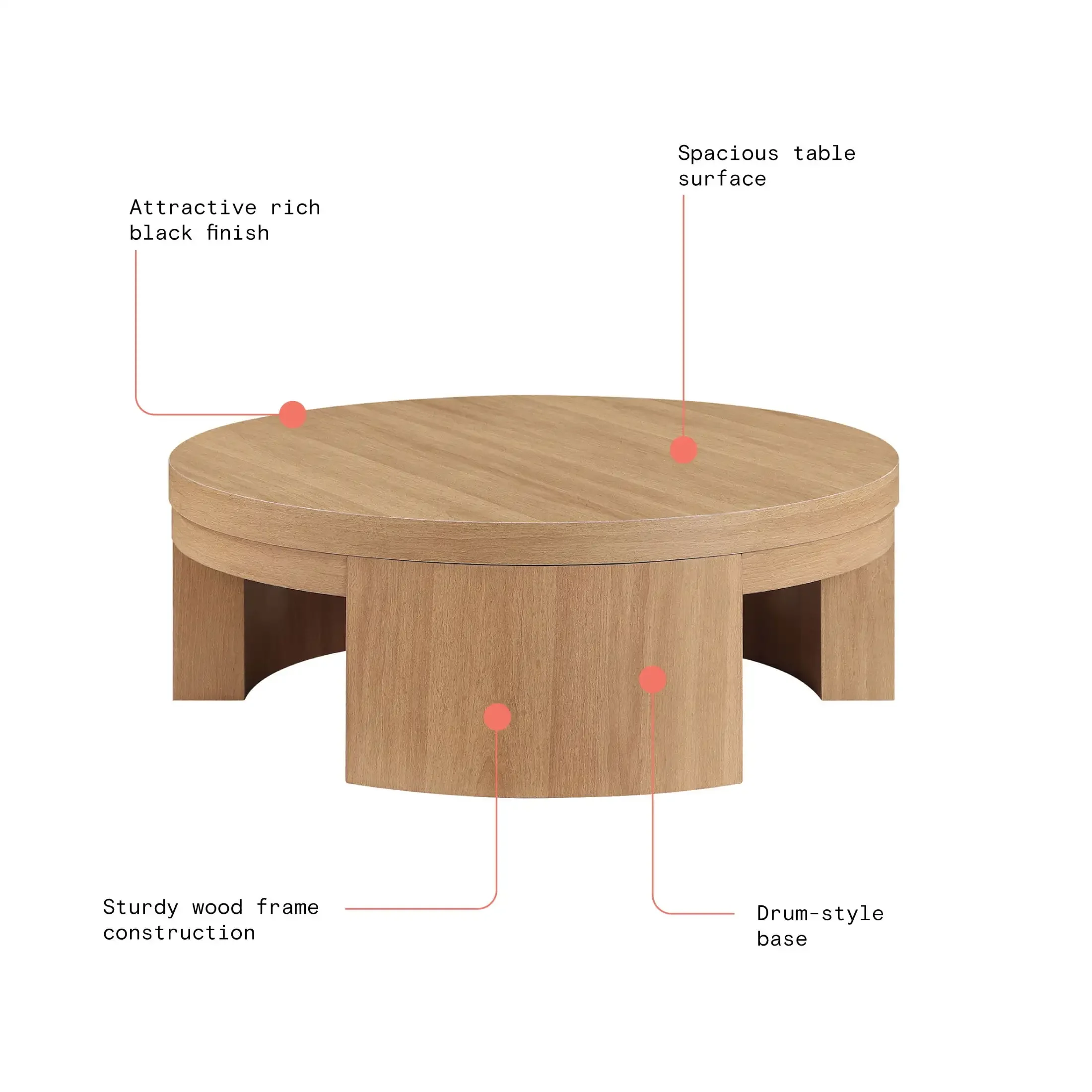 Mesa espaçosa e redonda de 40 polegadas para grande área de superfície Mod mesa de centro redonda da Drew Barrymore, acabamento em madeira preta
