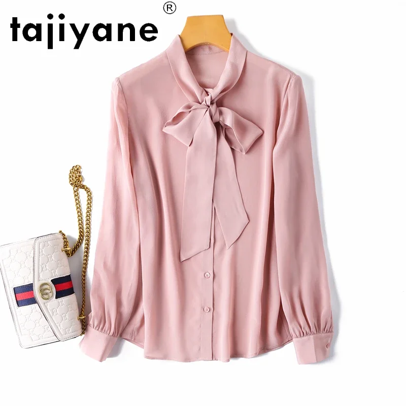 

Tajiyane Tops Elegant Silk Shirts for Women 2022 Spring New Blause with Ribbon Bow Collar Women Clothing FCY022