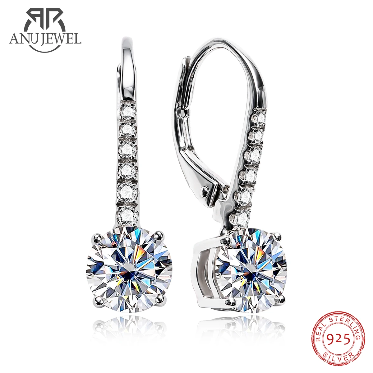 AnuJewel 1 Carat D Color Moissanite Dangle Drop 925 Sterling Silver Earrings With GRA Certificate Jewelry Wholesale