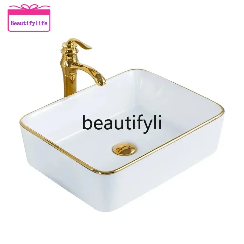 

YL ss European Phnom Penh Platform Basin Oval Square Ceramic Washbasin Creative Washbasin
