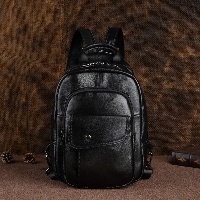 Johnature 2024 New Retro Men Mini Backpack Genuine Leather Multifunctional Bag First Layer Cowhide Handmade Male Chest Bags